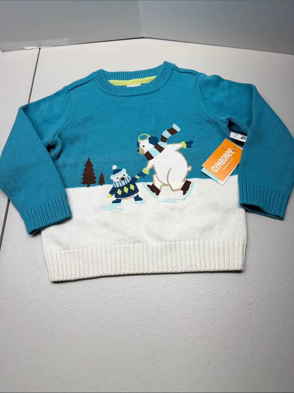 Gymboree Teal & White Ice Skating Polar Bear Sweater